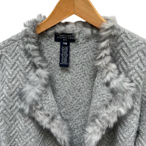 Penny Lane Fur Trim Wool Angora Cable Knit Women Cardigan Sweater Cottage Core - Picture 11 of 16